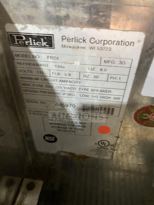 Perlick Model FR24 stainless steel refrigerated chiller/froster, SN 645970, 115V, 1 Phase, NSF and UL listed, for auction.