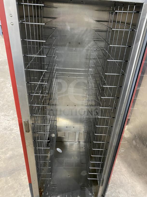 Metro C5-3 Series single glass door heated holding cabinet, Model C539-HFC-4, with universal pan slide, 120V, clean interior.