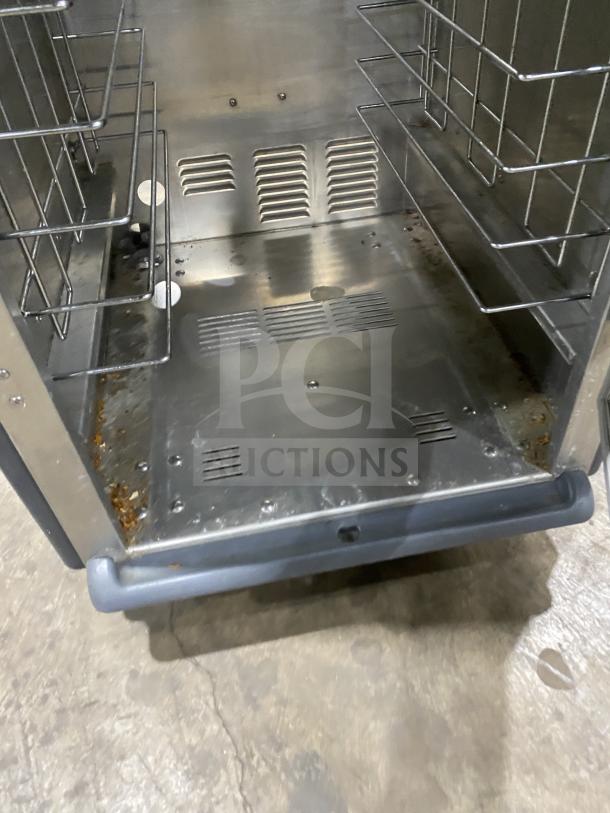 Commercial Metro C5-3 heated cabinet, Model C539-HFC-4, single glass door, visible interior pans, 120V, universal pan slide.