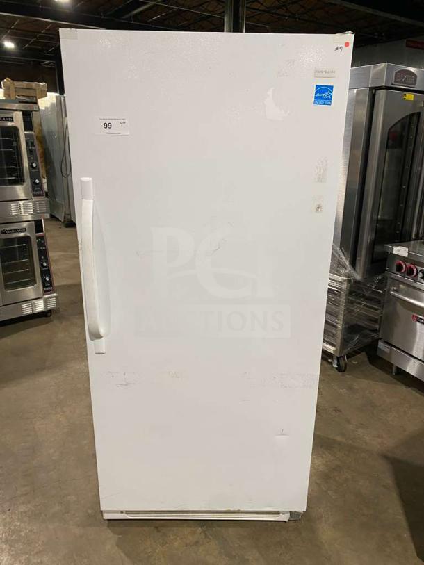 Frigidaire single door reach-in freezer, model FFUH21F2NWA, white, Energy Star certified, poly-coated wired rack.