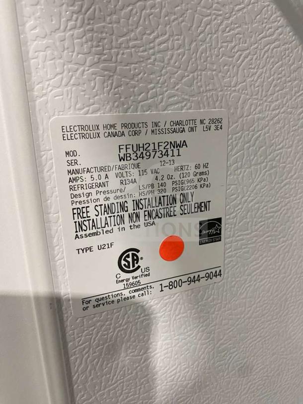 Frigidaire FFUH21F2NWA single door reach-in freezer. White, Energy Star certified, features poly coated wired rack.