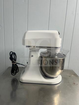 Primo PM-7 commercial planetary mixer, 7-quart, stainless steel bowl, white, new condition, includes power cord.