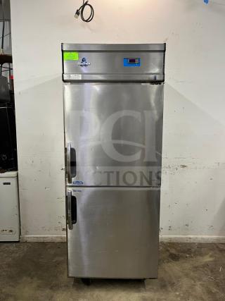 ColdTech two solid half door freezer, model j2sff-21b, stainless steel, energy saving, moderately used condition.
