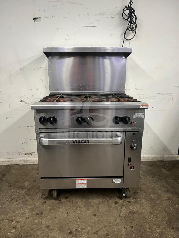 Vulcan 36" gas range with 6 burners and standard oven, model 36S-6B, in good condition; natural gas type.