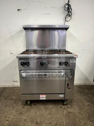 Vulcan 36" gas range with 6 burners and standard oven, model 36S-6B, in good condition; natural gas type.