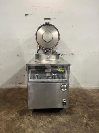BKI FKM-F 24-inch electric pressure fryer, extra-large volume, manual control, stainless steel finish, industrial condition.