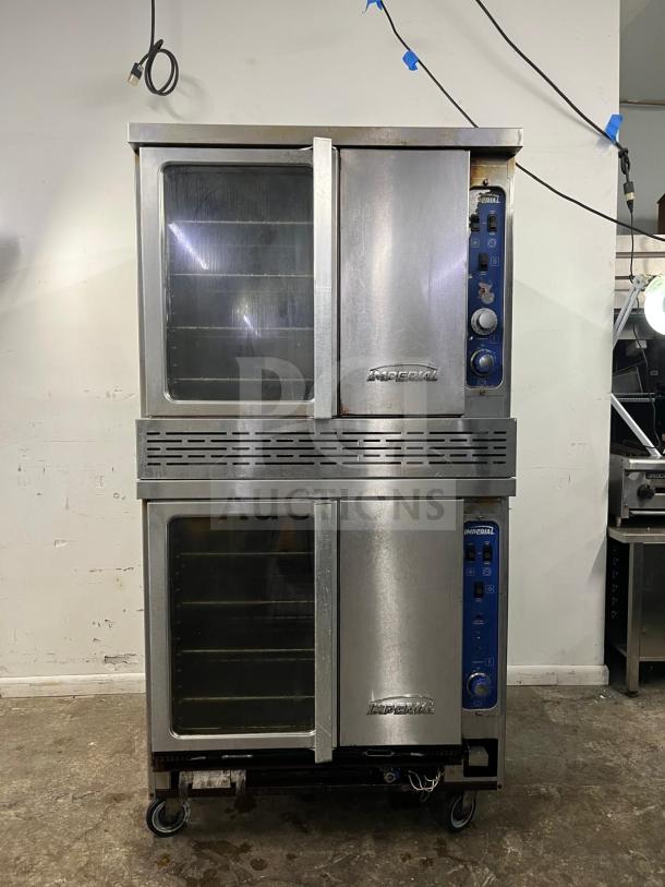 Imperial Double-Deck Convection Oven, Model DOUBLE STACK, stainless steel, glass doors, control knobs, used condition.