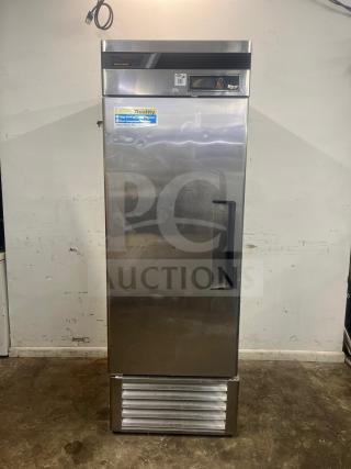 Turbo Air TSF-23SD-N Super Deluxe 27" reach-in freezer with solid door, LED lighting, featuring quality claims on label.