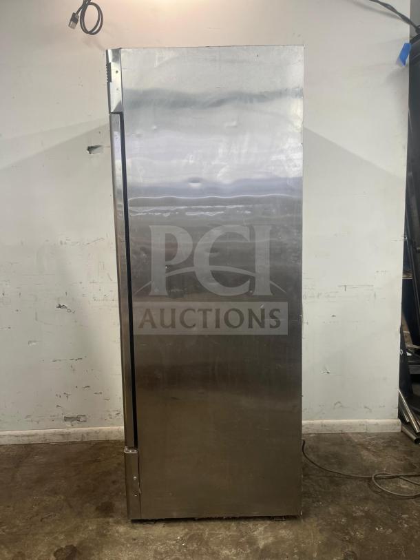 Turbo Air TSF-23SD-N reach-in freezer, 27" solid door, LED lighting, stainless steel. Used condition with visible scratches.