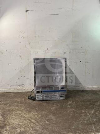 Follett Performance Plus under counter refrigerator, model REV 4-ADA, right hinge, stainless steel, minor dents visible.