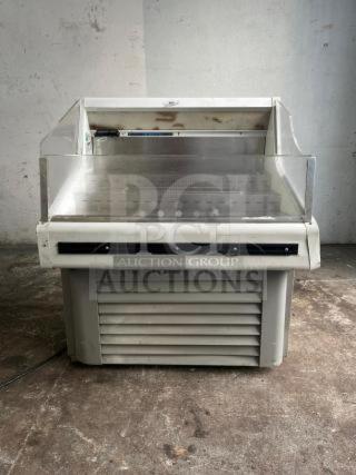 Grab & Go open top display cooler in steel/white, tested and working, featuring a spacious interior and sturdy construction.