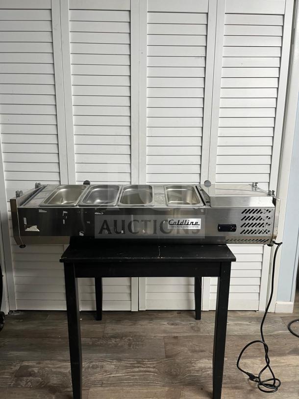 Coldline CTP60SS 60" refrigerated 6 pan stainless steel salad bar with top cover, visible brand label, excellent condition.