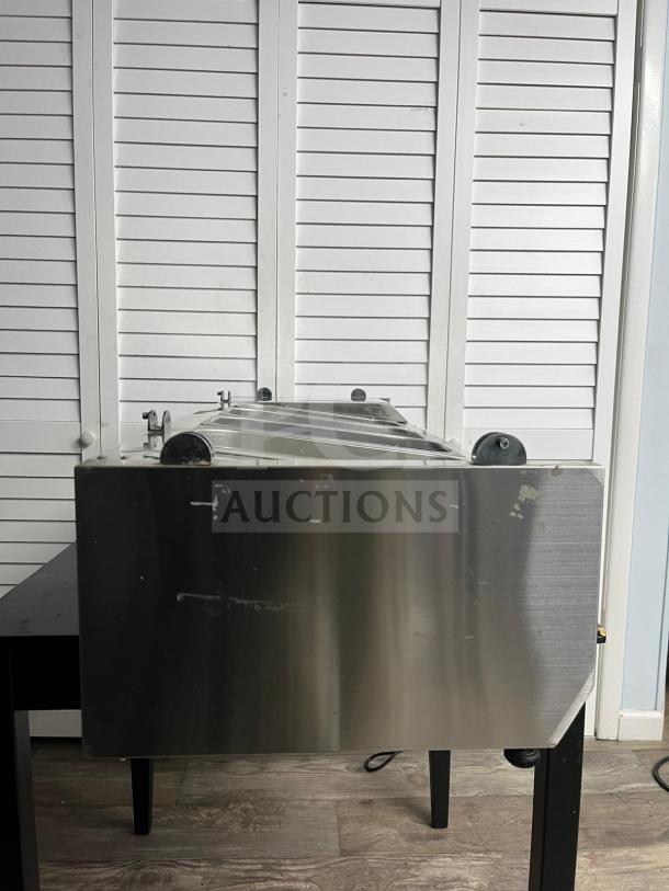 Coldline CTP60SS 60″ refrigerated countertop salad bar, stainless steel, 6 pan capacity, side view, visible wear.