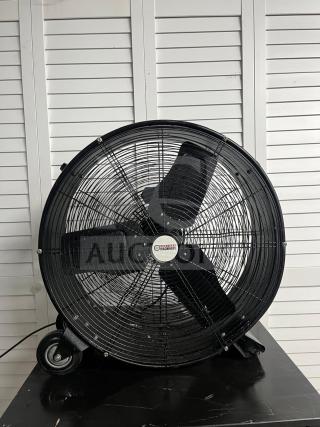 Central Machinery 24-inch, 2-speed high-velocity shop fan. Black metal frame, three-blade design, on wheels.