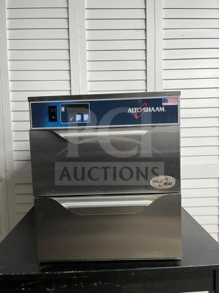 Alto-Shaam 500-2DN Halo Heat two-drawer warming unit, stainless steel, excellent condition, "Made in U.S.A." label visible.