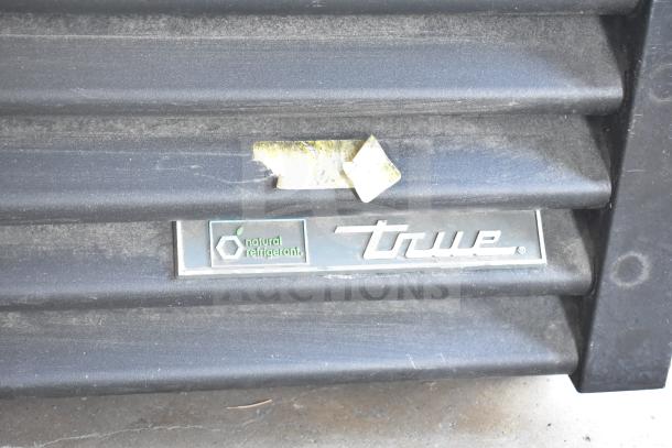 2019 True GDM-49F-HC freezer vent panel with natural refrigerant label and True logo, showing some wear.