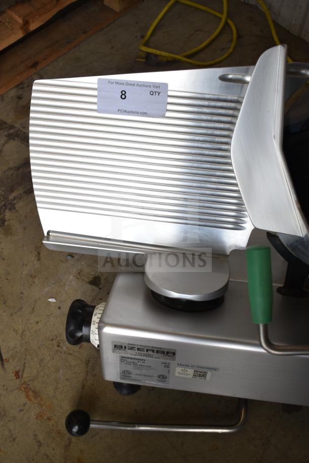 2023 Bizerba GSP H commercial meat slicer, stainless steel, blade sharpener, 120V, 1-phase, visible model label.