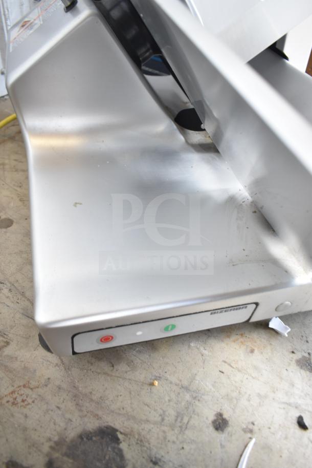 2023 Bizerba GSP H commercial meat slicer with blade sharpener. Countertop model, stainless steel finish, 120V, 1 phase.