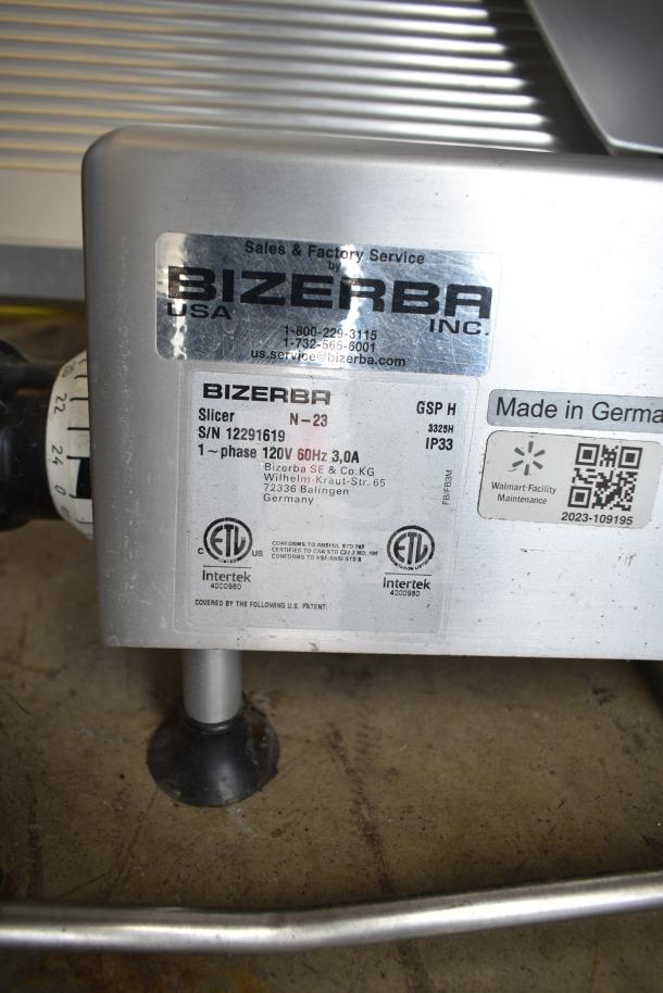 2023 Bizerba GSP H commercial countertop meat slicer, 120 volts, 1 phase, with blade sharpener. Serial No. 12291619.