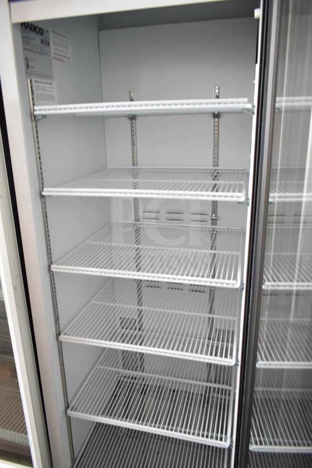 2019 Habco SE18 Commercial Single Door Reach In Cooler, 115V, 1 Phase, with six adjustable wire shelves and interior label details.