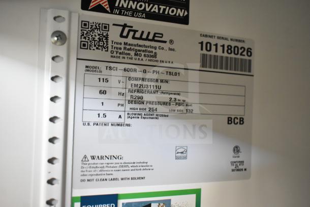 2021 True TSCI-600R-G-PH commercial single door cooler, 115V, features refrigerant R290, compressor EM2U3111U.