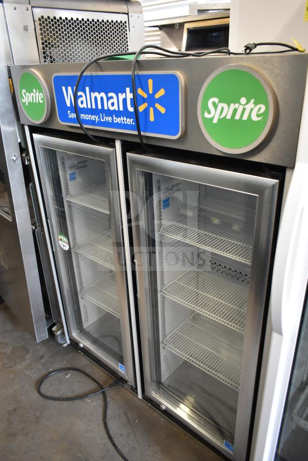 IDW G4-H0234B Single Door Reach-In Cooler Merchandiser, 110-120 Volts, branded with Sprite and Walmart logos, dual units.