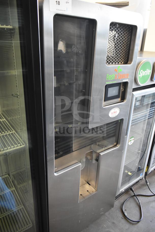 JBT 2ND-GEN-MFJ-HE Fresh N Squeeze citrus juicer; commercial floor style, steel finish, on casters, 115V, good condition.