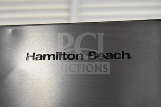 Hamilton Beach HBF1558 refrigerator logo on stainless steel finish, 15.6 cu ft, counter depth, 115V, 1 Phase.