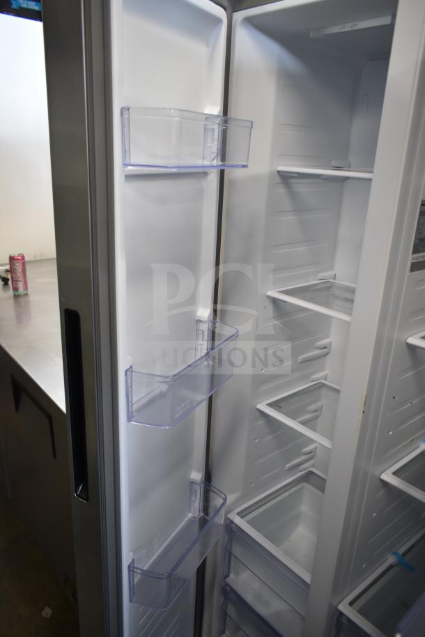 Hamilton Beach HBF1558 refrigerator, 15.6 cu ft, counter depth, interior shelves and door bins shown, excellent condition.
