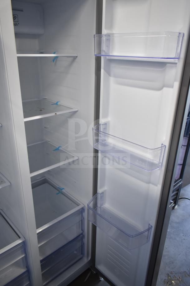 Hamilton Beach HBF1558 refrigerator, 15.6 cu ft, counter depth. Interior shelves and door bins visible. 115V, 1 phase.