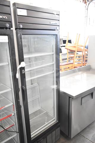 2019 Habco SE18 single door reach-in cooler, glass front, stainless interior, 115V, commercial use. Visible shelving and label.