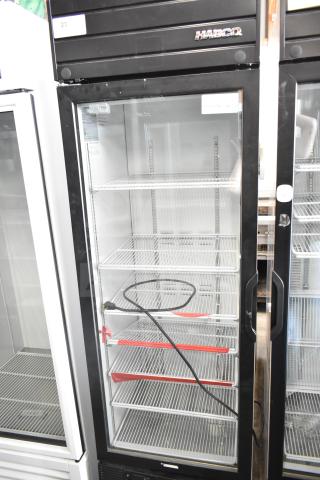 2019 Habco SE18 single door reach-in cooler merchandiser, black frame, with shelves, 115 volts, excellent condition.