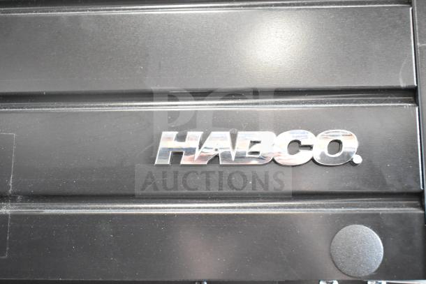 2019 Habco SE18 reach-in cooler merchandiser, single door, 115 volts, 1 phase, logo detail shown, metallic finish.