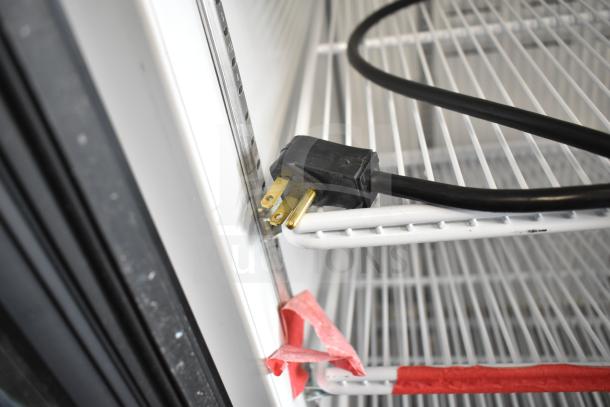 2019 Habco SE18 cooler plug detail, showing interior shelves. Commercial, single door, 115V, excellent condition.