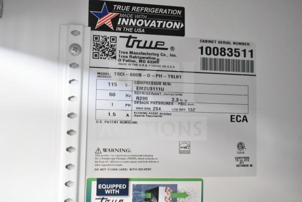 2021 True TSCI-600R-G-PH commercial cooler label; 115 volts, 1 phase, Energy Star certified, serial 10083511.