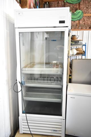 2021 True TSCI-600R-G-PH commercial refrigerated merchandiser, single glass door, adjustable shelves, 115V, 1-phase, excellent condition.