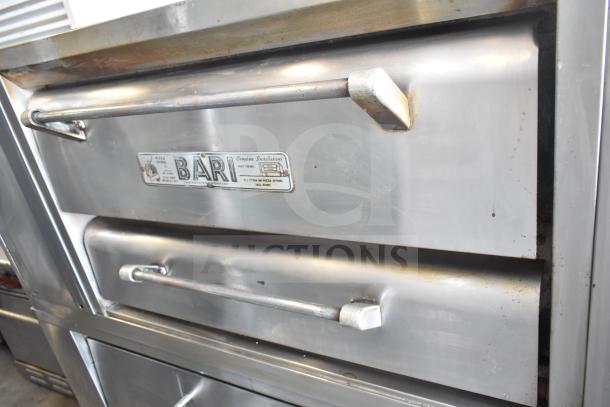 Bari M354 commercial natural gas single deck pizza ovens, stainless steel, visible label, auction item.