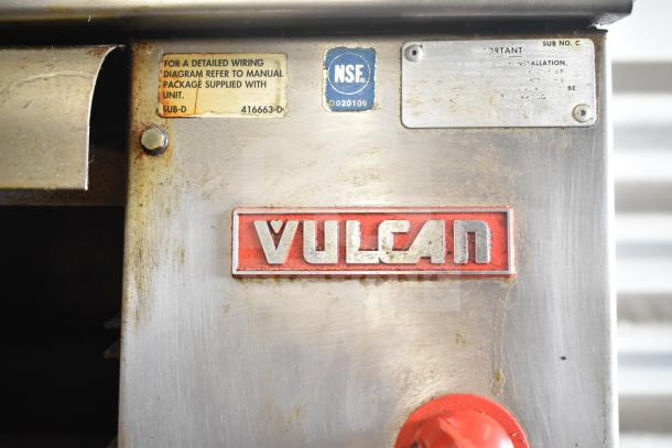 Vulcan ESB60 range, red logo and NSF label. Features include 10 burners, 2 ovens, cheese melter. 208V, 3 phase.
