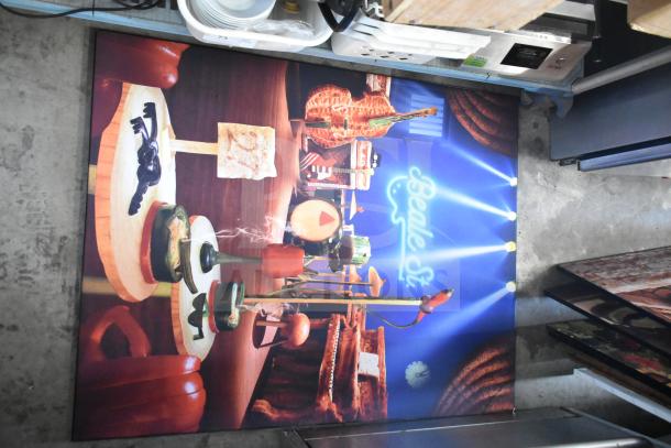 29 framed pictures featuring vibrant "Beale St" sign and eclectic table decor, showcasing unique artistic flair.