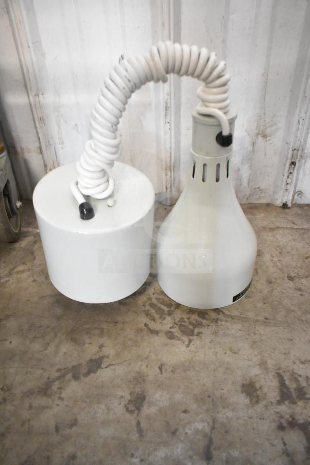 Hatco DL-500-RTL retractable heat lamp, glossy gray finish, 120V, 1 phase, shown with coiled cord.