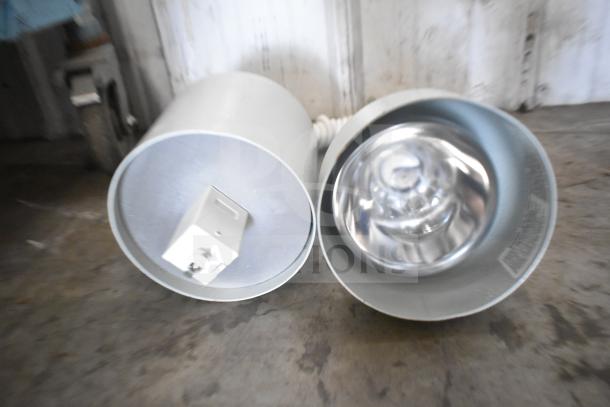 6 Hatco DL-500-RTL heat lamps, glossy gray finish, retractable cord track mount, 120V, 1 phase. Auction lot of 6.