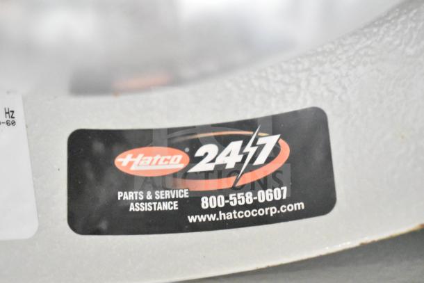 Hatco DL-500-RTL heat lamp label showing parts and service contact details with Hatco logo.