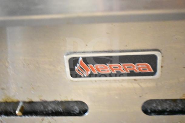 Sierra Commercial Countertop Gas Charbroiler Grill, stainless steel, logo visible, minor surface wear.