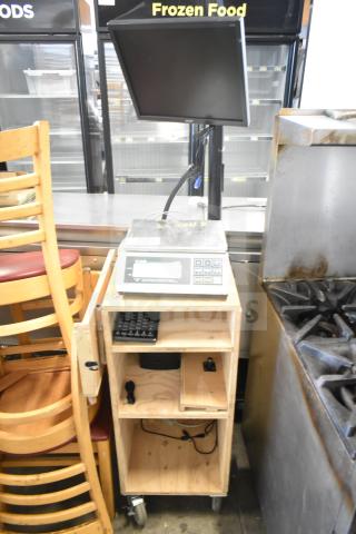 Acer V176L Monitor with CAS ED Scale on stand; 120 Volts, 1 Phase; tested and working, includes wooden cart.