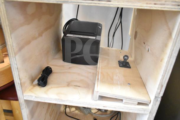 Acer V176L monitor with CAS ED scale on stand, 120V, 1 phase, tested and working, includes visible cables and connections.