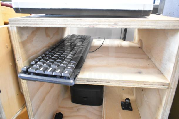 Acer V176L monitor with CAS ED scale on a wooden stand. Visible keyboard and wiring. Tested and working, 120 volts, 1 phase.