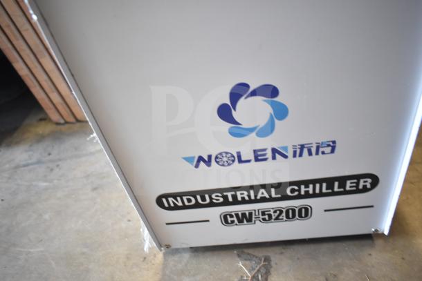 Wolen CW-5200 Industrial Water Chiller, 6L capacity, white housing, visible branding and model name on side panel.