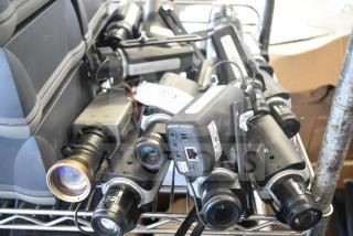 Bosch NBN-50022-C-W security network color cameras, lot of 18, mixed condition, visible ports and lenses.