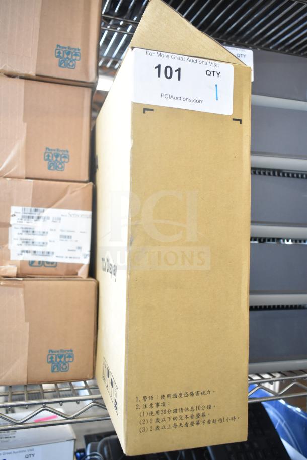 Cardboard box labeled "Toshiba 6149 BOT 41LZ886 TCx Display." Visible scratch and dent, brand new condition.