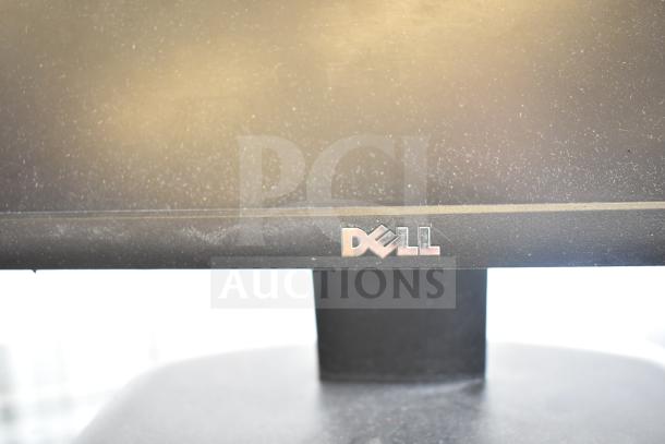 Three computer monitors for auction: Dell, Onn 100002480 22", HP L1710 17", showing Dell logo, visible dust, as-is condition.